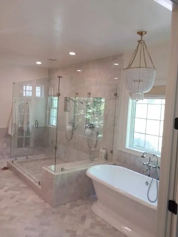Finished bathroom with freestanding tub