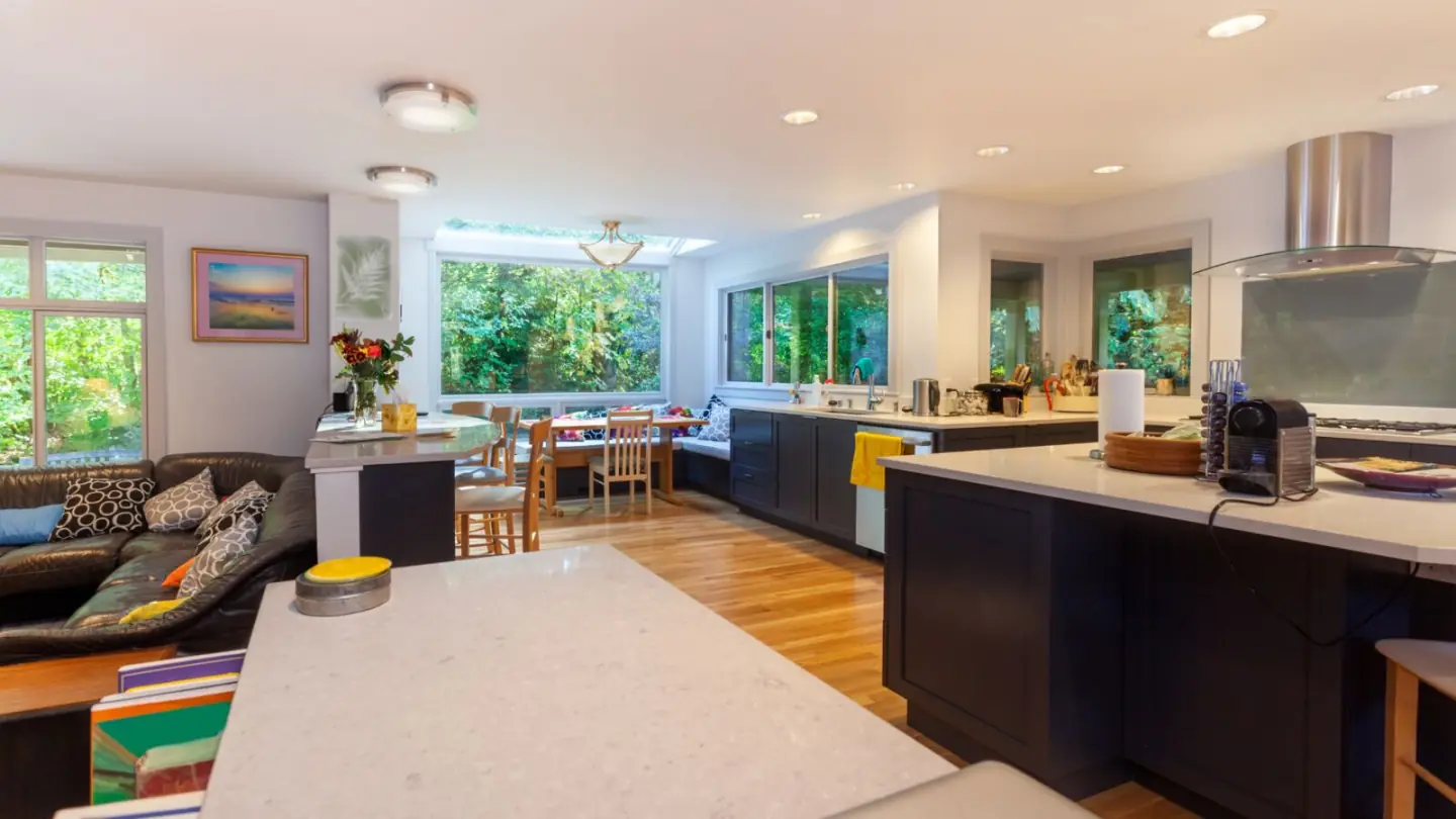 Open-plan kitchen and dining area remodeled by Valley Home Construction