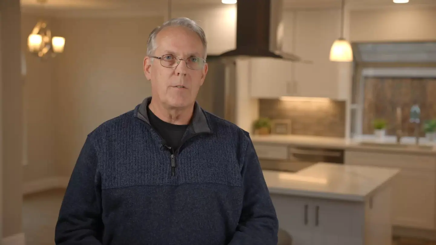 Talking through a project in a finished kitchen